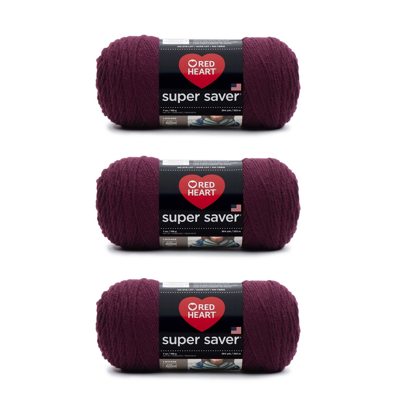 Red Heart Super Saver Claret Yarn - 3 Pack of 198g/7oz - Acrylic - 4 Medium (Worsted) - 364 Yards - Knitting/Crochet